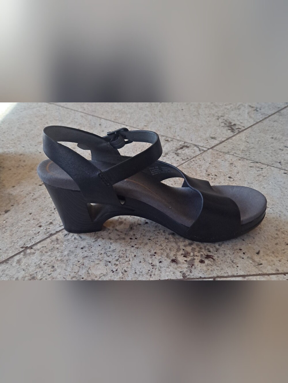Dansko Black Low Wedge Sandals with Ankle Strap